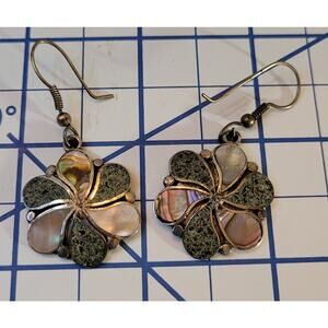 Taxco Sterling and Abalone Shell Earrings,  Older Taxco Mark